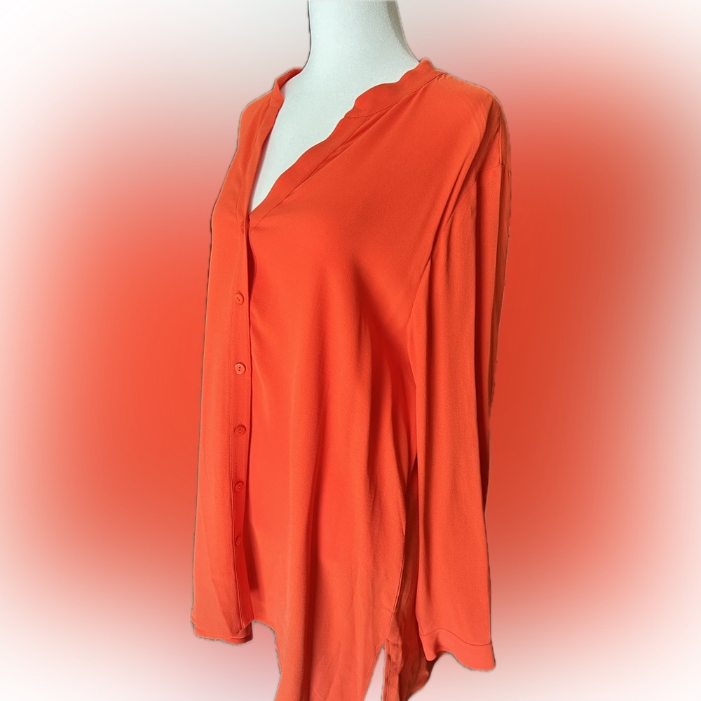 Eileen Fisher Women’s Vibrant Orange Button-Down Silk Shirt - Picture 2 of 10